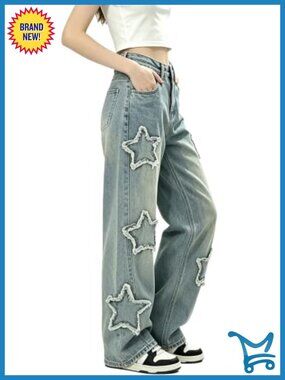 Y2K Star Print Baggy High Waist Punk Denim Jeans